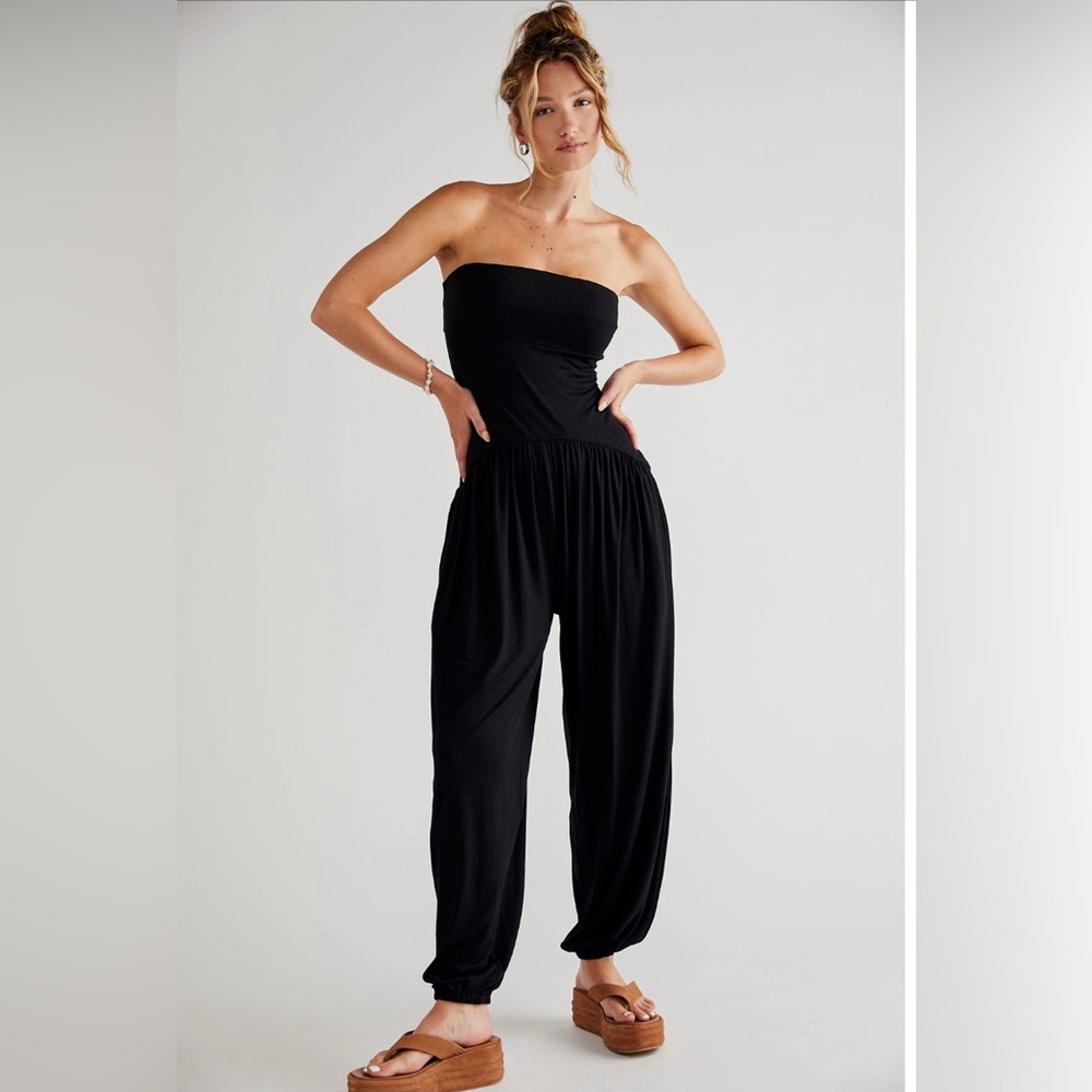 Free people mora drop waist one piece strapless jumpsuit